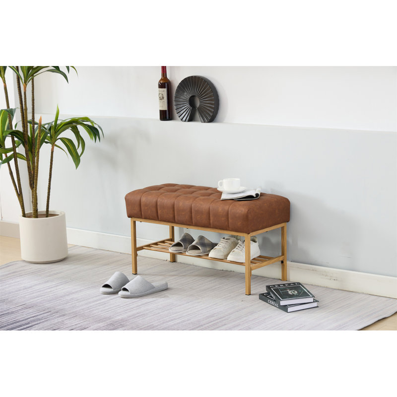 End Of Bed Bench With Shelf,Retro Upholstered Storage Shoe Bench,Modern Bedroom Bench With Metal Legs For Living Room,Entryway,Dining Room,300 Lb