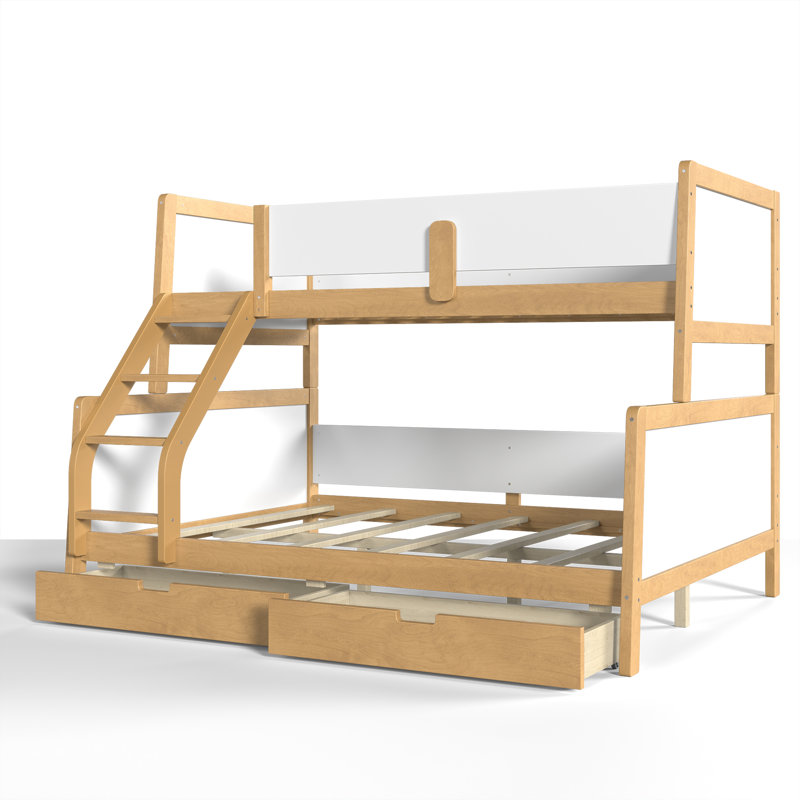 Lit superposé simple au-dessus de grand lit simple avec tiroirs de rangement, lit superposé en bois massif avec lattes de soutien et conception convertible