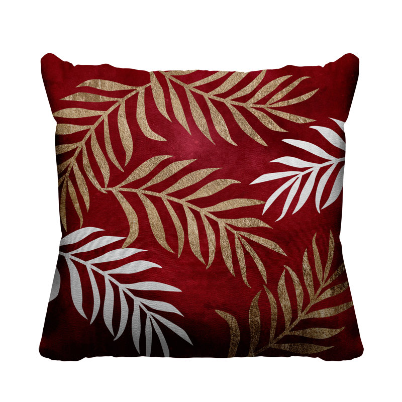 Coussin intérieur / extérieur Bobo Fern, L 15 po x H 15 po, Rouge / or / blanc