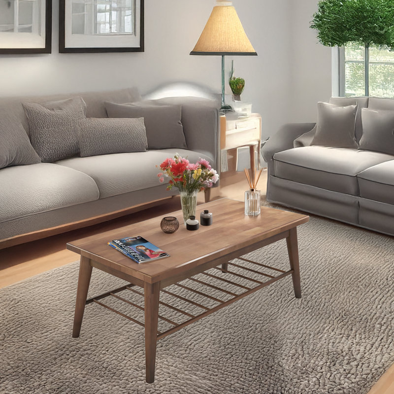 Table basse rectangulaire en pin 2 niveaux