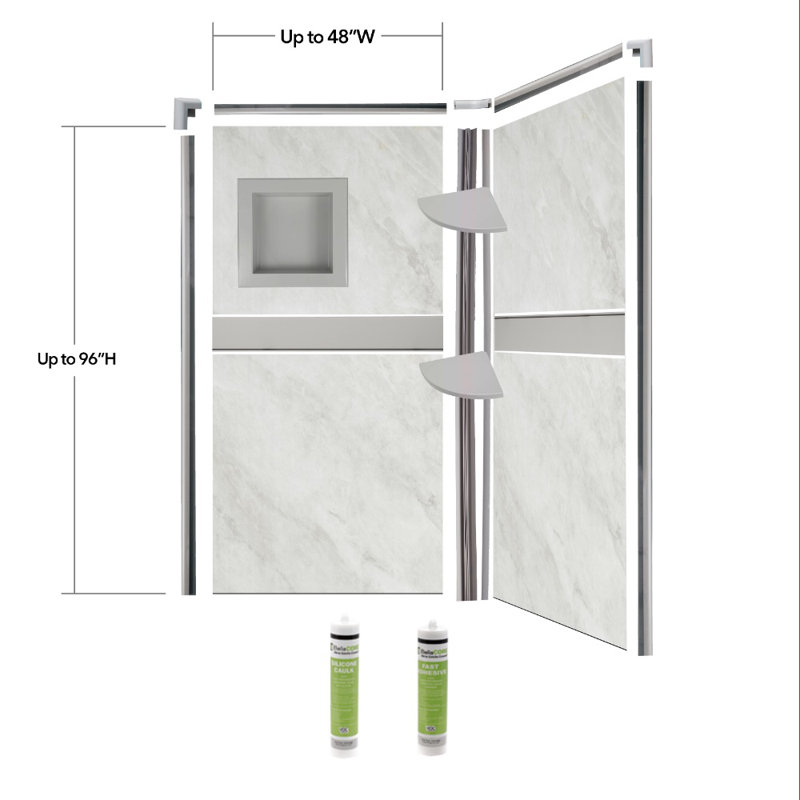 Bella CORE Arctic Mist 2 Wall Tub and Shower Surround with Gray Design Strip up to 48Dx48Wx96H