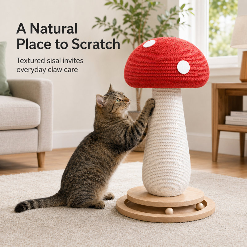 Mushroom Cat Scratching Post – Sisal Rope Scratch Tower with Sturdy Base