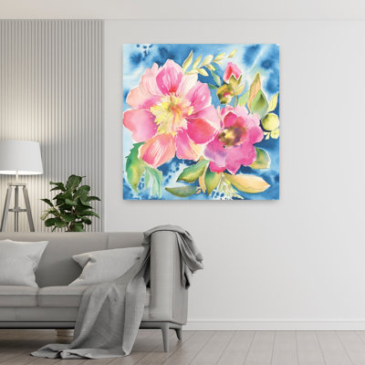 Pétales roses contemporains avec art bleu vif