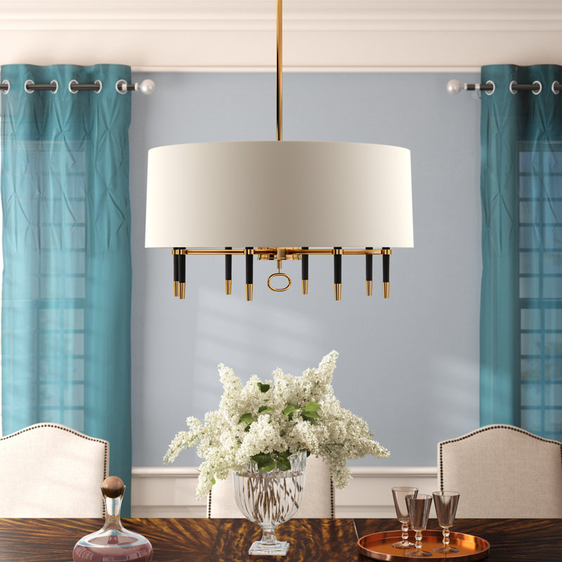 Langford 6 Light Unique Drum Chandelier, Cream/Bronze