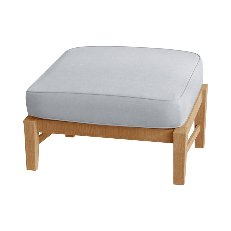 Croquet Outdoor Teak Ottoman with Cushion, Natural Teak, Welt, Linen Chambray