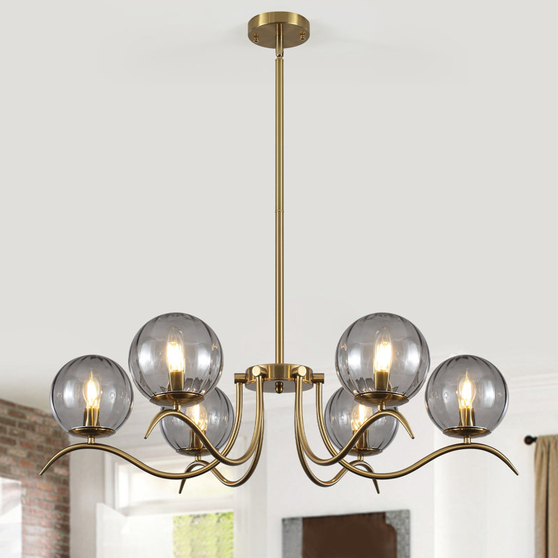 33.85 In. 6-Light Sputnik Sphere Modern Glass Bubble Chandelier With Round Glass Shades For Dining Living Room 
