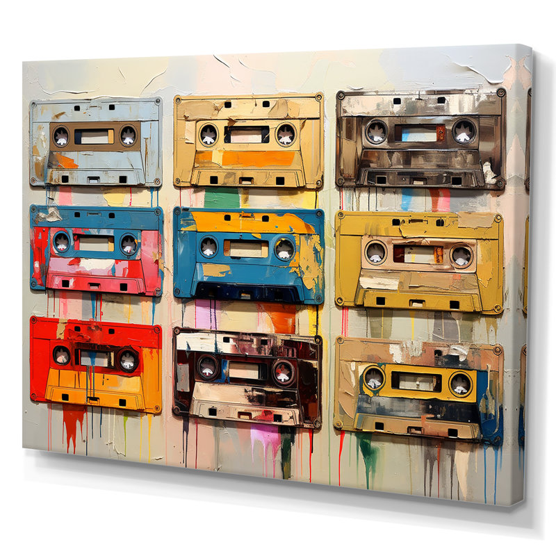 Popart Cassette Tapes Nostalgy, Toile tendue, H 16 po x l 32 po x P 1 po