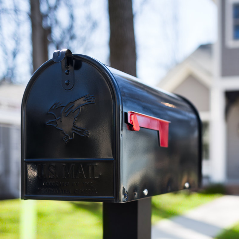 Elite Large Black Steel Post Mounted Mailbox