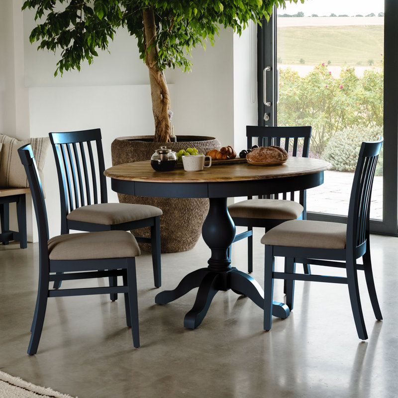 Bayou Round Solid Wood Top Dining Table, Navy Blue