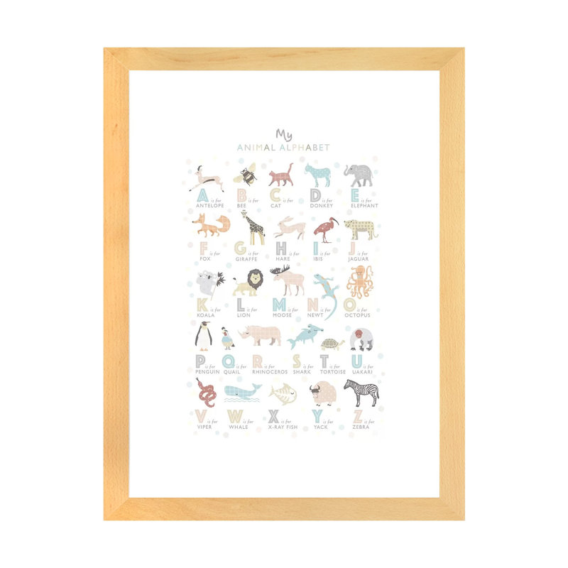 «Neutral Animal Alphabet», reproduction d'impression, H 32 po x l 24 po x P 1 po, Papier avec cadre beige, Blanc