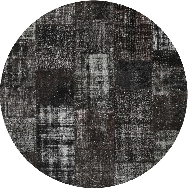 Tapis contemporain gris anthracite / gris, Rond 8 pi