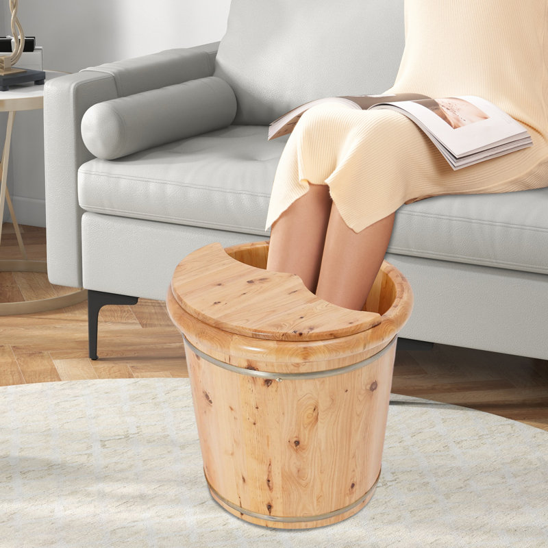 Footbath Bucket Footbath Barrel Wooden Footbath Bucket With Lid And Stool For Relieve Fatigue, Improve Sleep