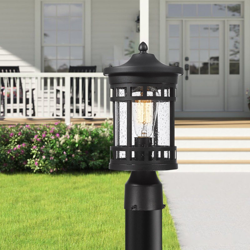 Outdoor Post Lantern–Waterproof Lamp Post Light(Black,14 Inch Height)