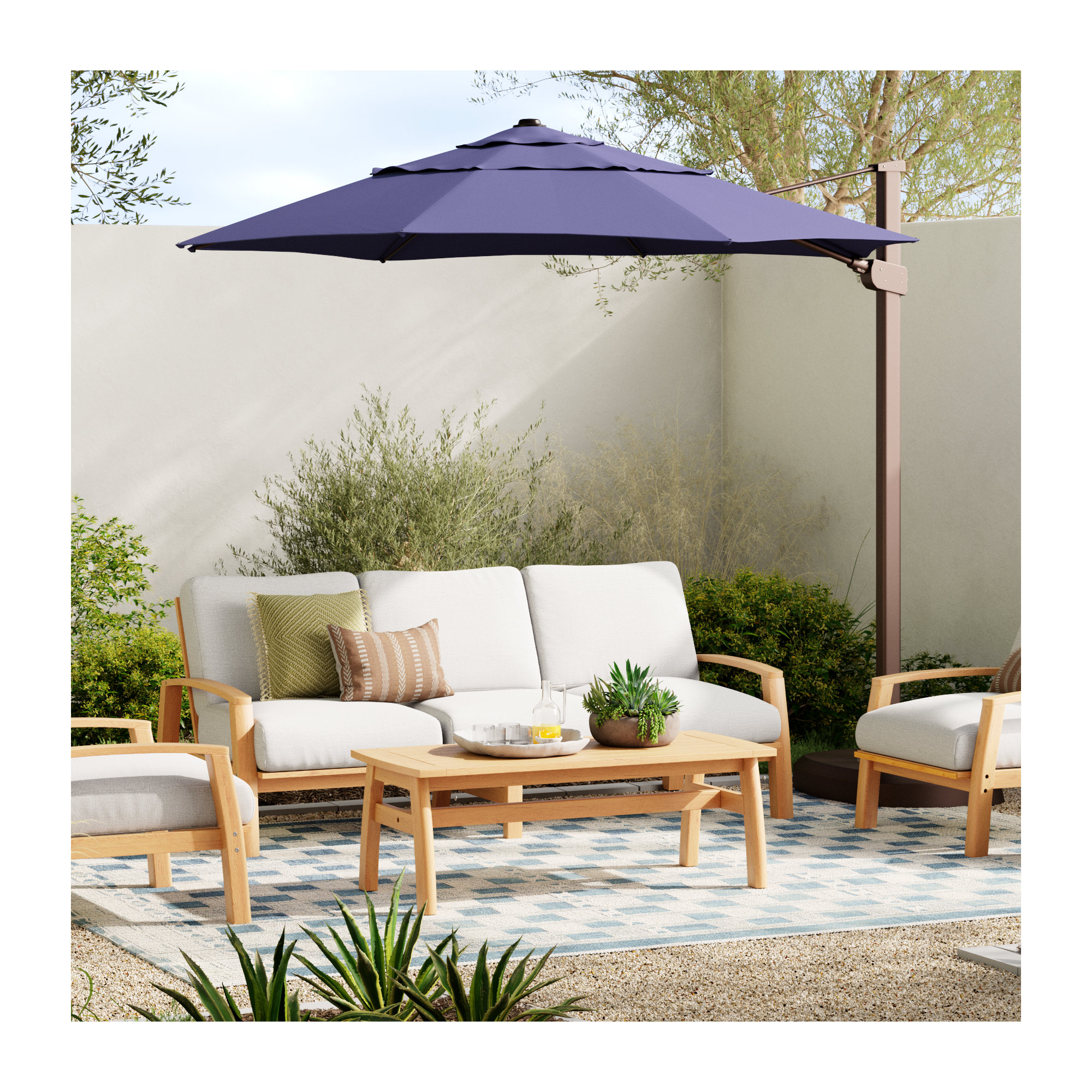 12.3' Cantilever Sunbrella® Umbrella, Blue Sky, Bronze