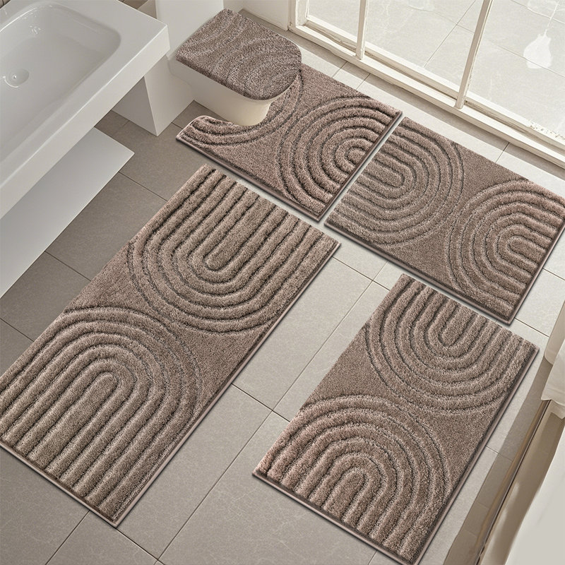 Absorbent Bath Mat Bathroom Rug (Set of 5), Brown