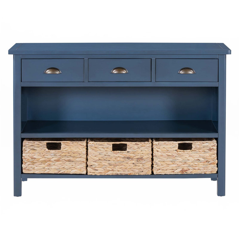 Console rétro avec 3 tiroirs de rangement, Marine