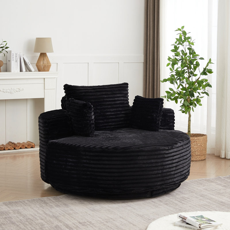 Fauteuil lit simple pivotant à 360 degrés, Noir, Velours côtelé