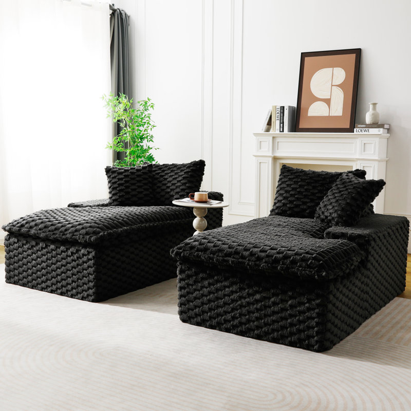 Multifunctional Double Chaise Lounge Turtle Velvet Upholstery Modern Style For Living Room & Bedroom Relaxation