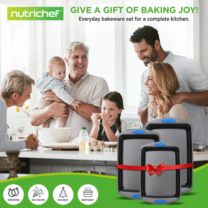 NutriChef 3-Piece Gray Nonstick Carbon Steel Bakeware Set