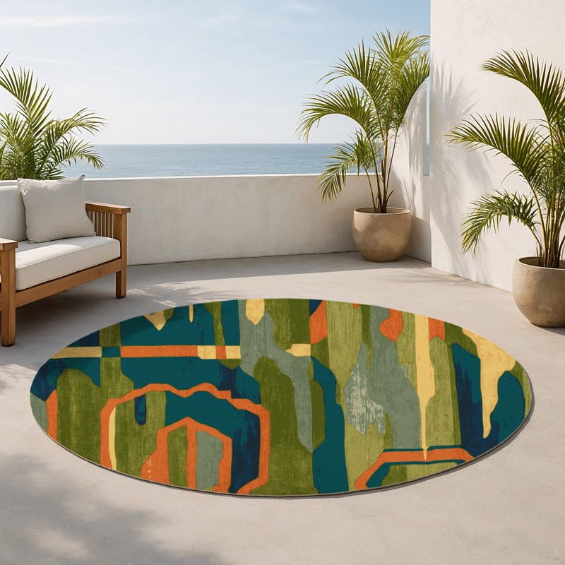 Tapis intérieur et extérieur Meadow Rush, Rond 5 pi