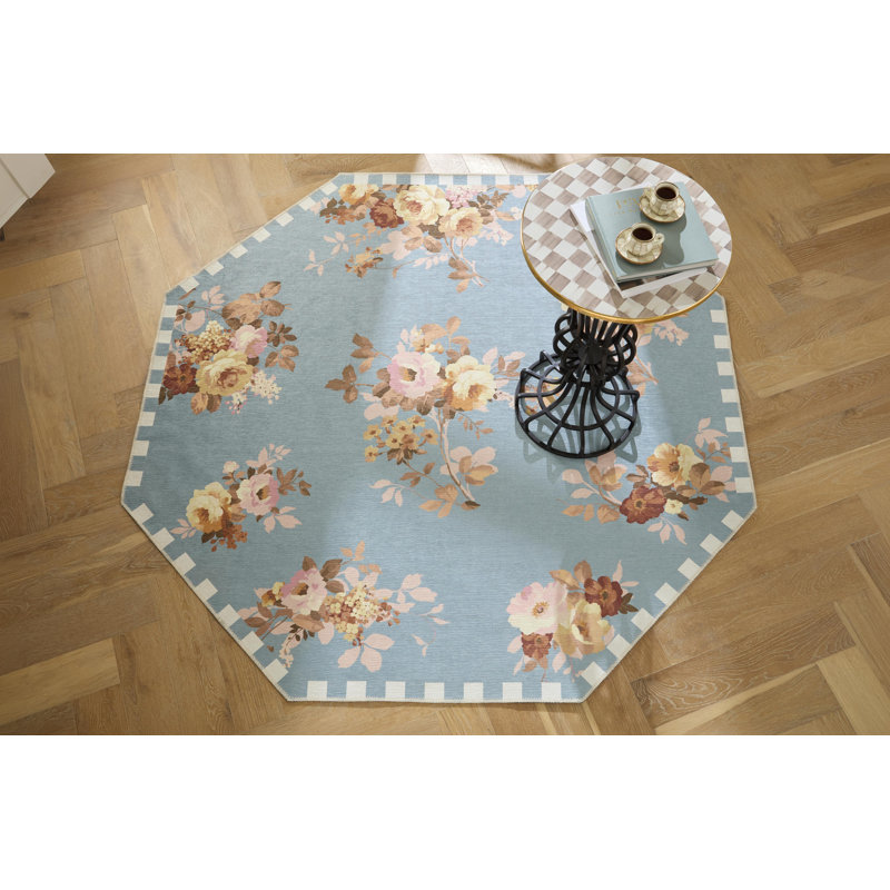 Wild Rose Washable Rug, Slate, Octagon 6'