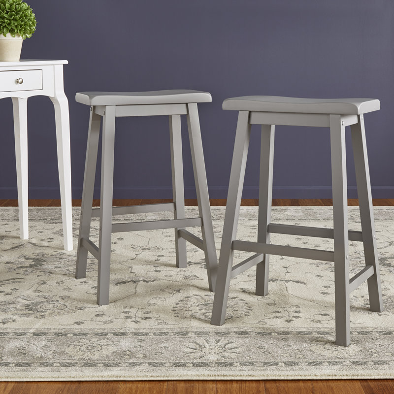 Whitworth Solid Wood Stool, Bar Stool (29" Seat Height), Frost Gray