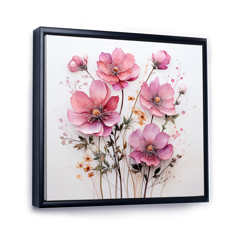 Art mural sur toile rose, Cadre flottant noir, H 30 po x l 30 po x P 1 po