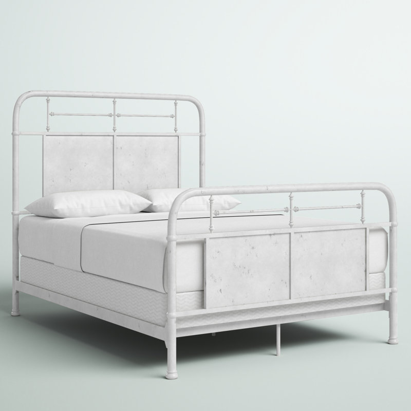 Estelina Metal Open-Frame Bed, California King, Distressed White