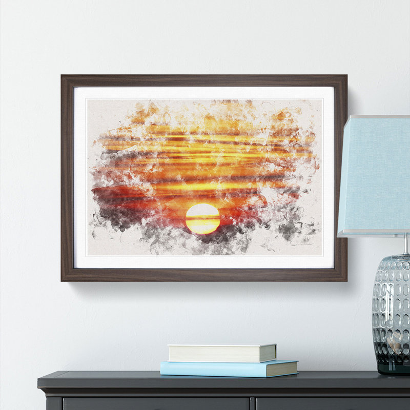 Orange Sunset - Picture Frame Painting Print, 40cm H x 60cm W x 2cm D, Walnut Framed