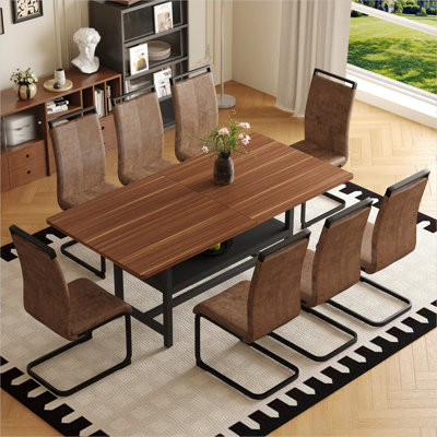 8-Seat Walnut and Jet Black Dining Set with 71-Inch Rectangular Table and Tech-Fabric Chairs for Modern Dining Rooms