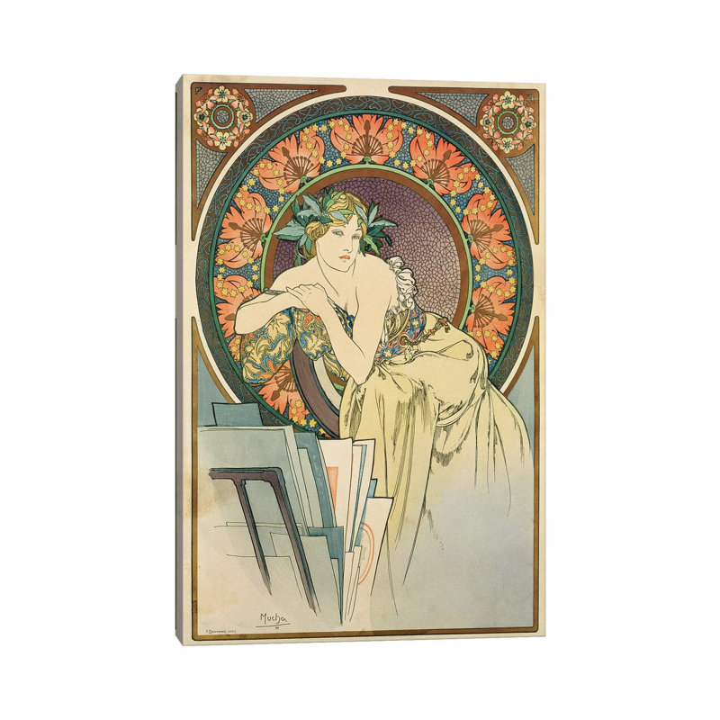 Woman with Poppies, 1898 by Alphonse Mucha - 1 Piece Wrapped Canvas Painting, 30.48cm H x 20.32cm W x 1.905cm D