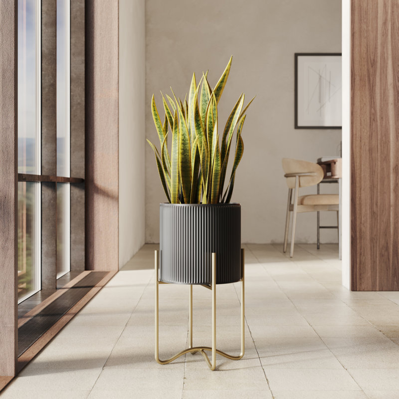 Clabe Everett Pot with Ambrose Base, 20.5" H x 11.25" W x 11.25" D, Gold