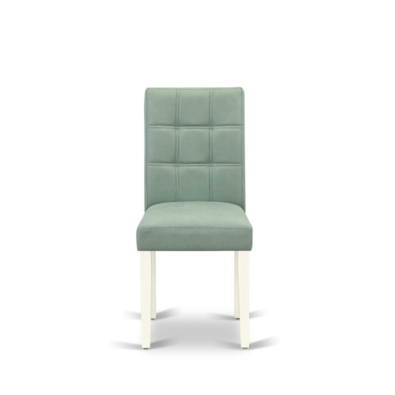 Austin Kitchen Chairs - Willow Green Polyester Fabric Padded Seat and Button Tufted Chair Back - Linen White Finish, SET OF 2
