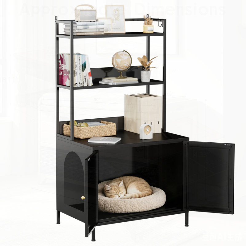 Enceinte en métal pour litière pour chat, grande armoire cachée avec 3 tablettes à niveaux, grande maison intérieure pour le contrôle des odeurs et le rangement