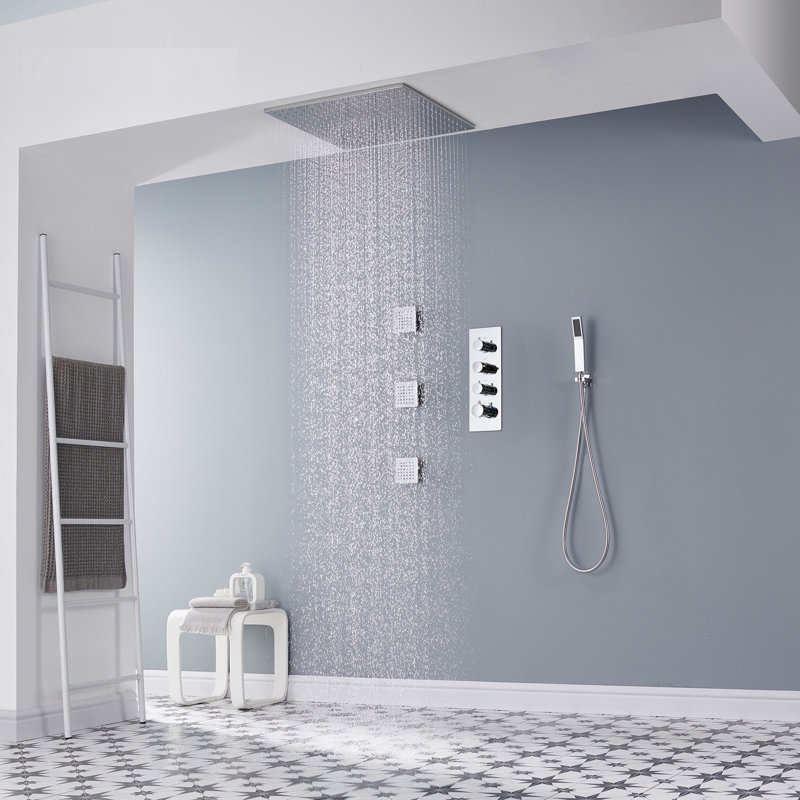 AquaRhapsody 3 Functions Thermostatic Shower System with 3 Body Jets and Rough-in Valve, Chrome