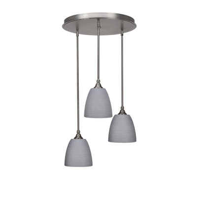 Luminaire suspendu grappe à 3 lumières Empire avec verre matriciel gris 8 po Empire