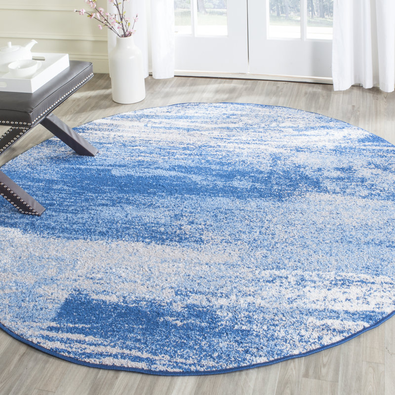 Algonquin Performance Abstract Rug, Round 10', Silver/Blue