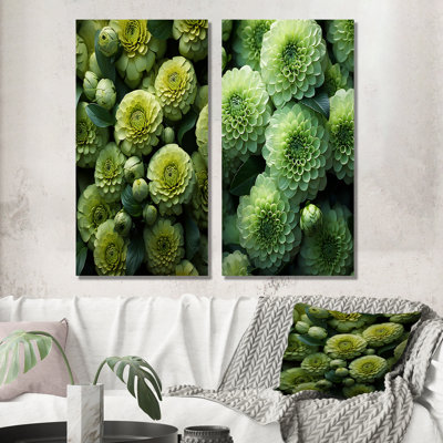 «Twilight Green Zinnias Flowers», ensemble de 2 reproductions d'art mural Zinnias