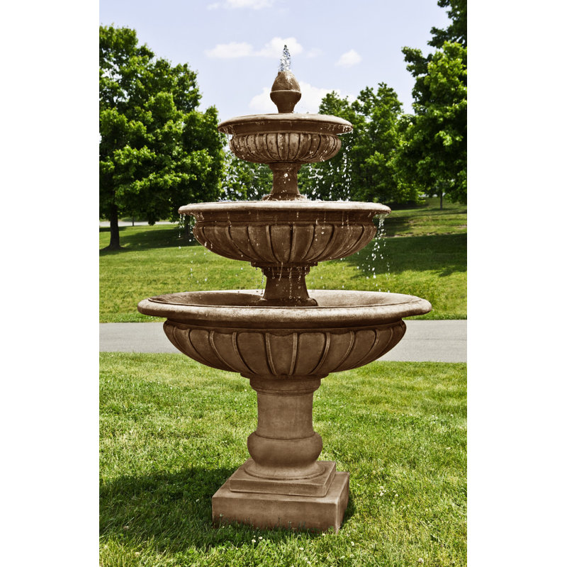 Fontaine à 3 niveaux en béton longvue, Pierre calcaire vieillie