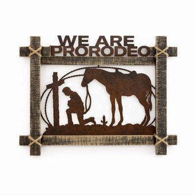 Art mural américain en métal et bois ProRodeo Cowboy - décor occidental rustique