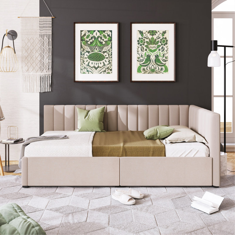Lit de jour en tissu d'ameublement (beige), Beige