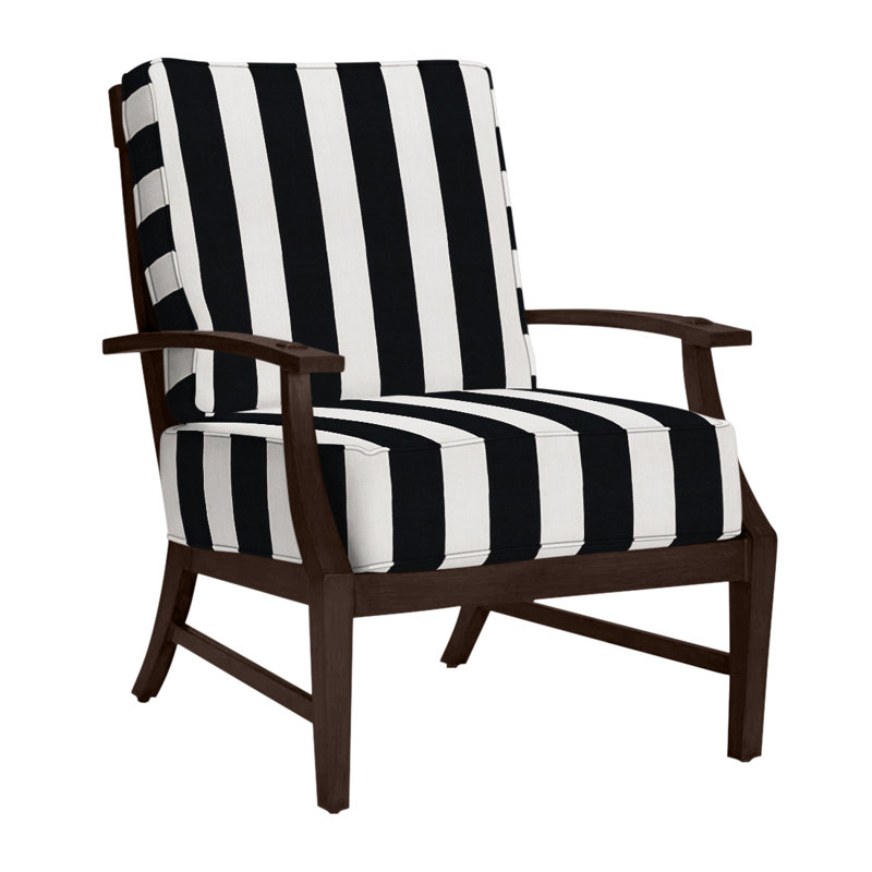 Croquet Patio Chair with Cushions, Welt + Standard Fill, Intermix Indigo, Mahogany