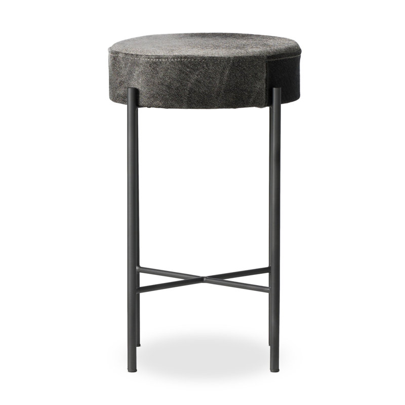 Nocona Upholstered Bar Stool, Black & White Speckled Hide/Leather, Counter Stool (26" Seat Height)