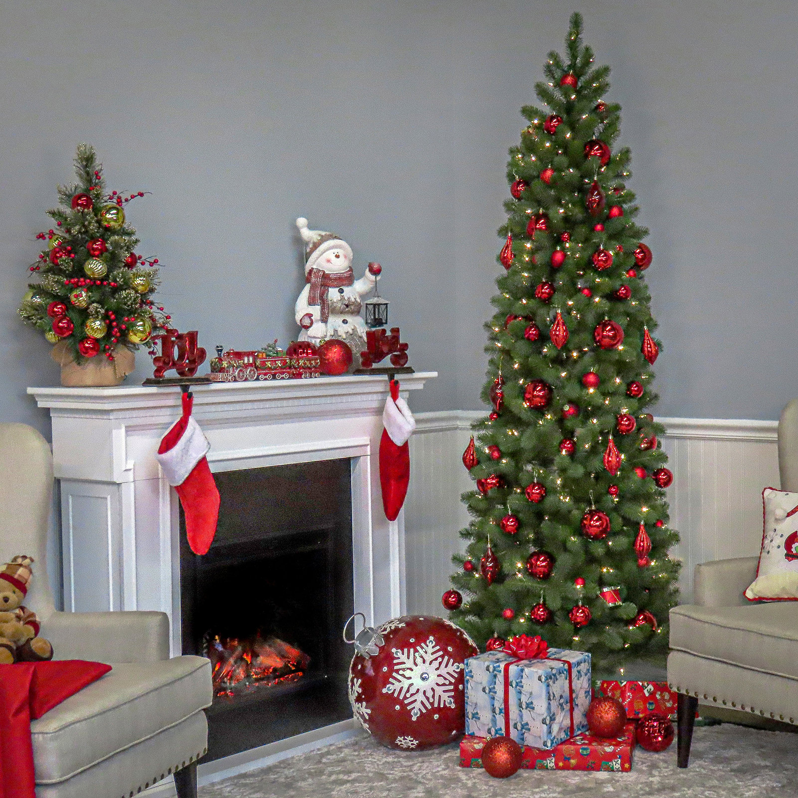 The Holiday Aisle® Downswept Douglas Fir Pencil Slim Tree with Clear Lights, 9'