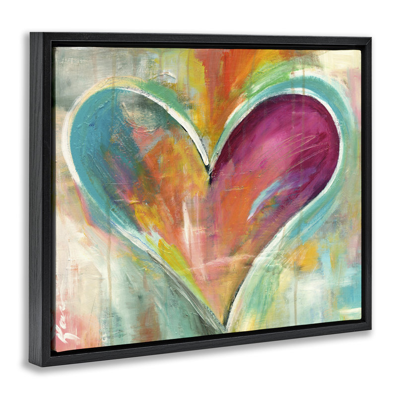 «Abstract Textural Heart», peinture encadrée noire sur toile flottante par Kami Lerner, L 17 po x H 21 po