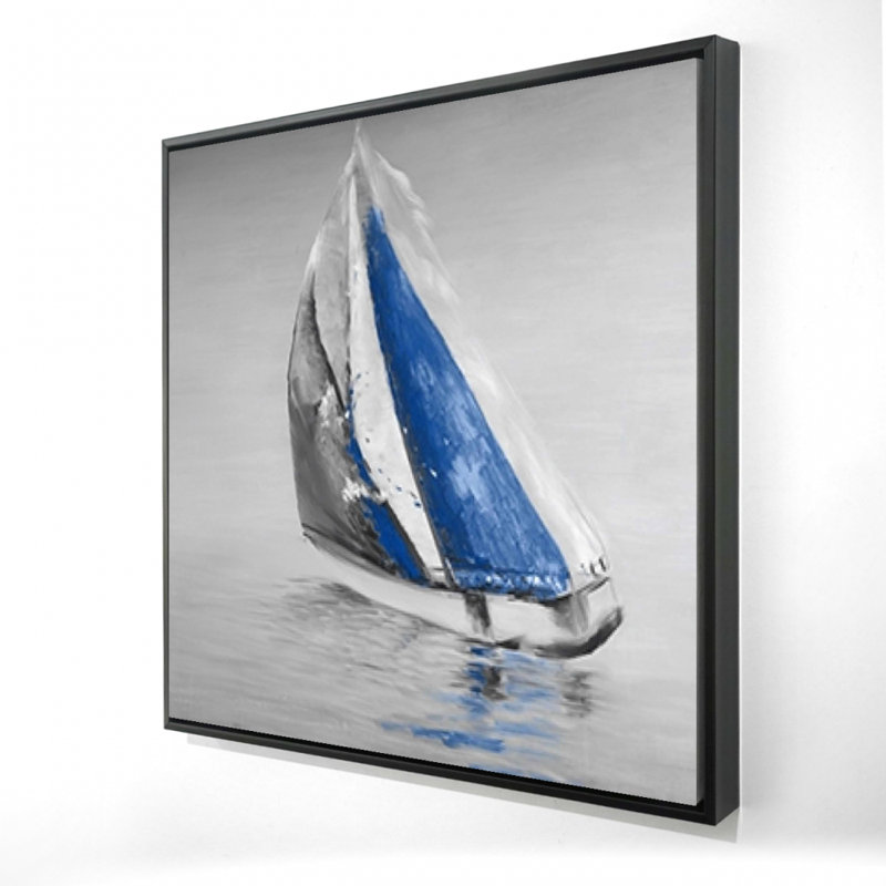 «Gray and Blue Boat Sailing» sur toile, H 36 po x l 36 po