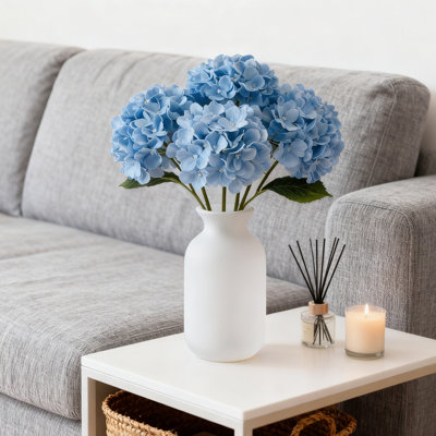 Bouquet de fleurs d'hortensia artificiel 5 pièces, verdure en soie simulée de 18,5 pouces, jardin, cuisine, table, vase, fleur décorative, bleu