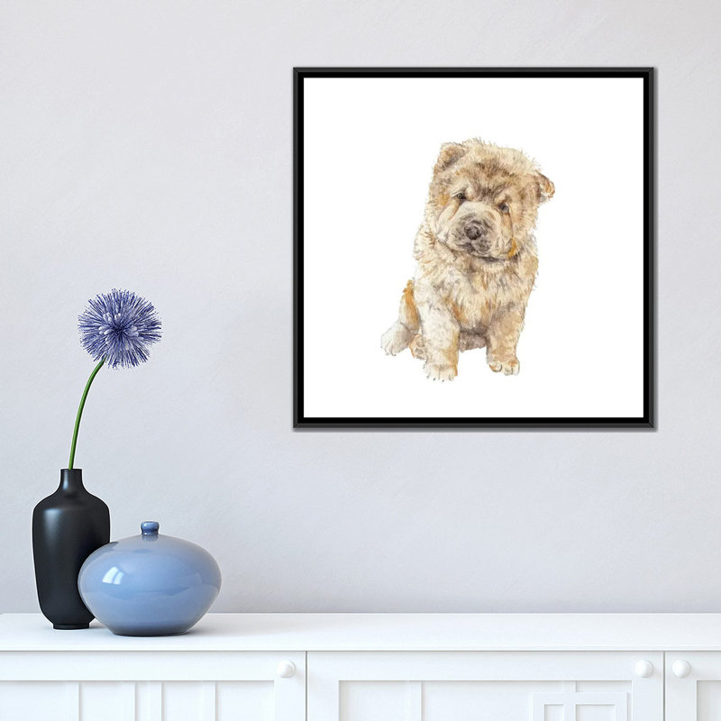 Chow chow, H 18 po x l 18 po x P 1,5 po, Toile avec cadre noir, Pas de tapis