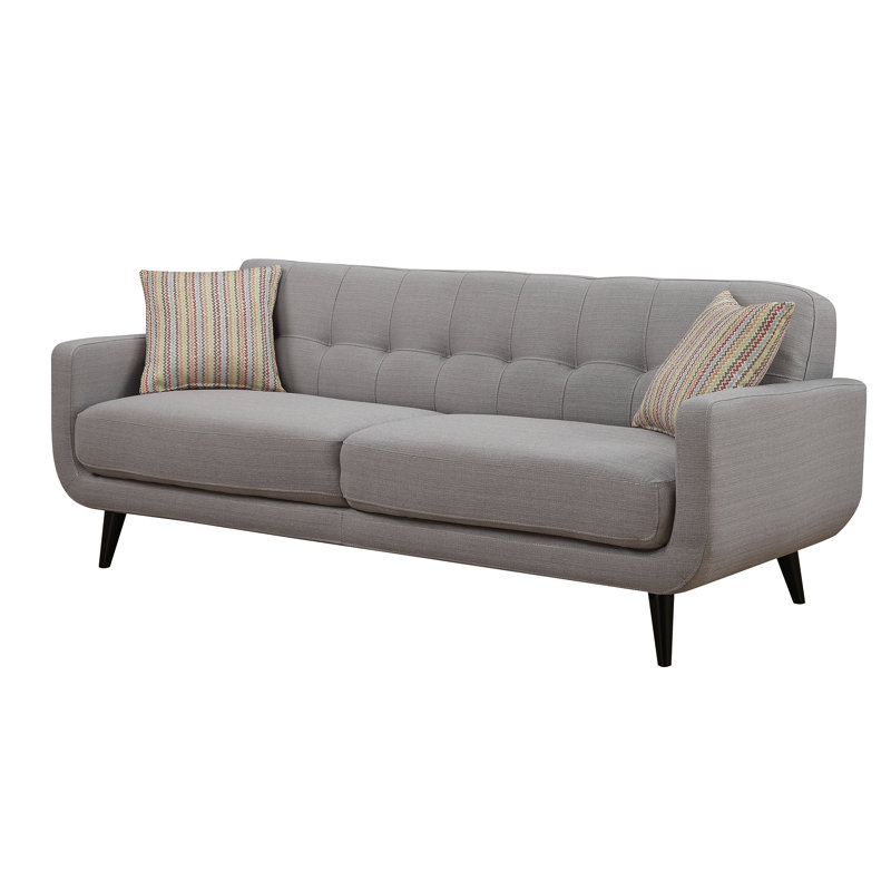 Canapé en mélange de polyester, pieds en bois massif, rembourrage en mousse haute densité et 2 coussins décoratifs, 3