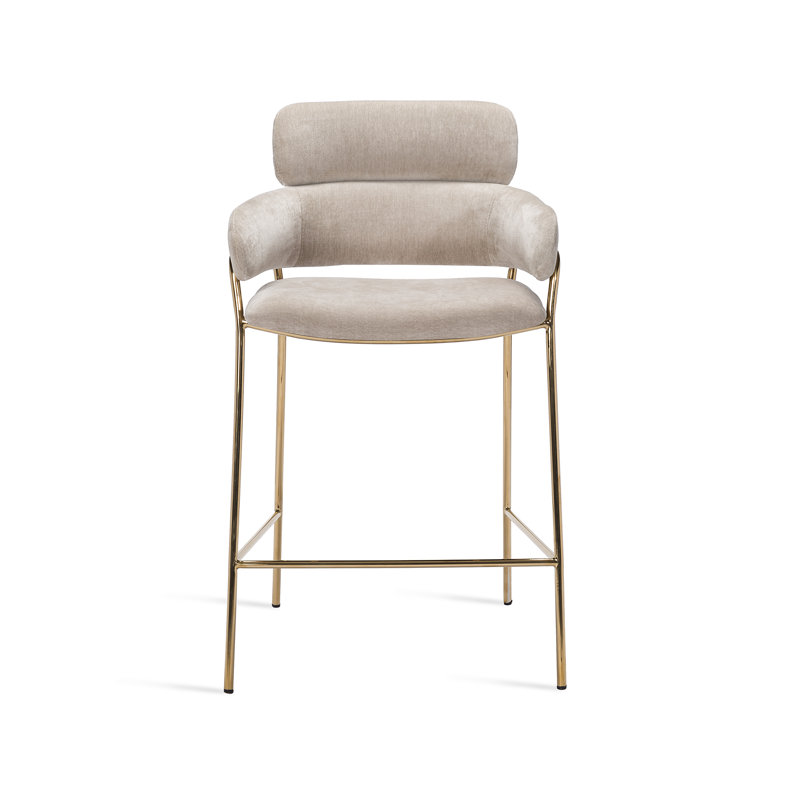 Luxurious Ocean Grey Chenille Counter Stool with Stainless Steel Frame